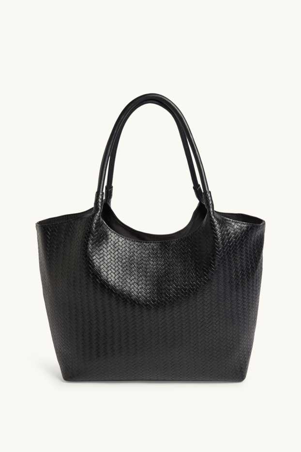 Damen - Großer Shopper - Lederimitat - schwarz