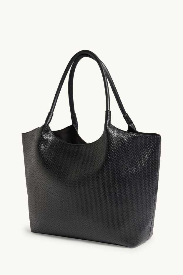Damen - Großer Shopper - Lederimitat - schwarz
