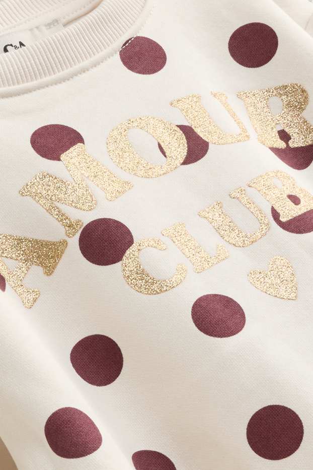 Bambine - Felpa - a pois - effetto brillante - crema