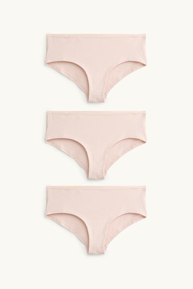 Kobiety - Wielopak, 3 pary - majtki biodrówki - jasnoróżowy