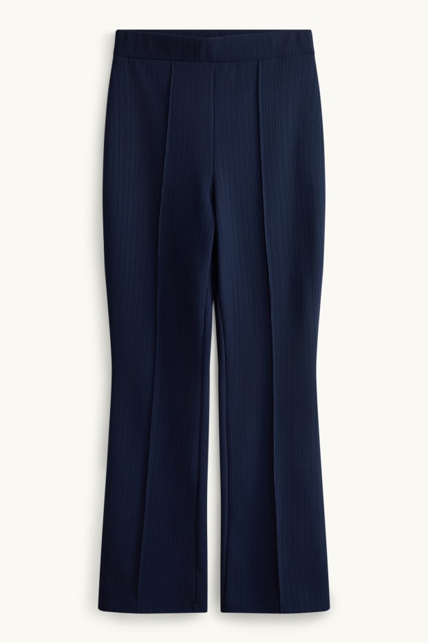 Femei - Pantaloni de stofă - talie înaltă - evazați - reiați - albastru închis