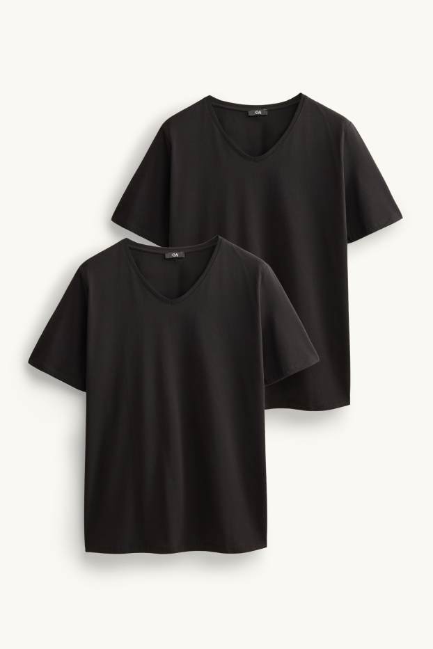 Femmes - Lot de 2 - T-shirts avec encolure en V - LYCRA® - noir
