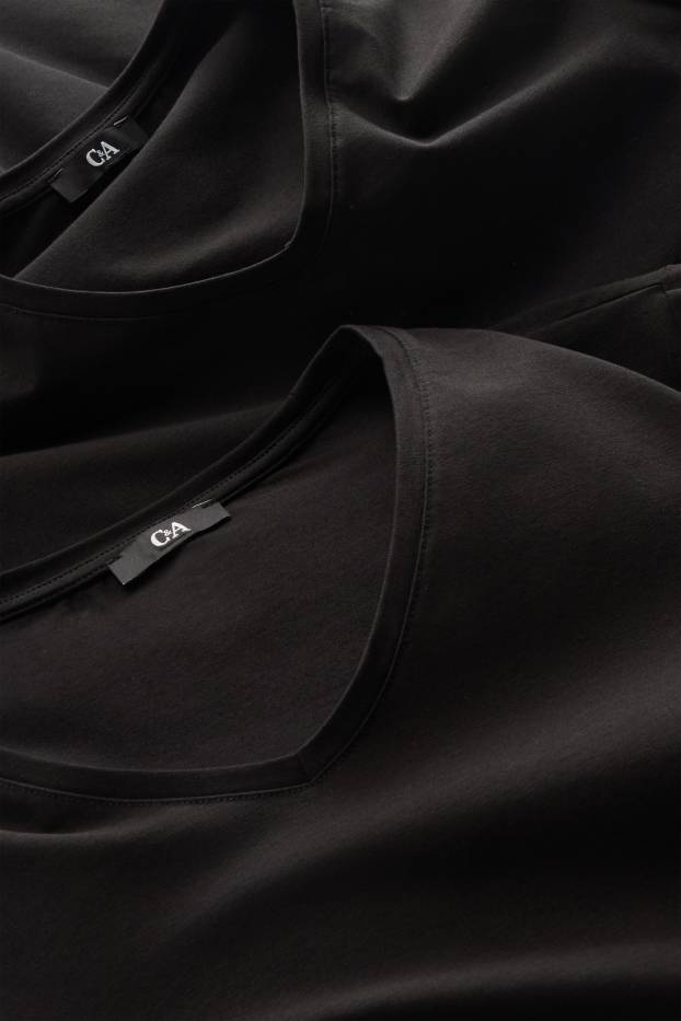 Femmes - Lot de 2 - T-shirts avec encolure en V - LYCRA® - noir