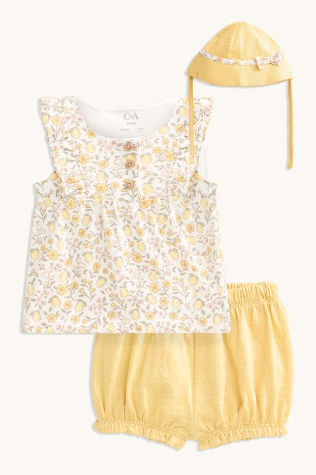 Baby Mädchen - Blümchen und Zitrone - Baby-Outfit - 3 teilig - gelb