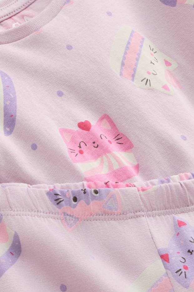 Copii - Fete - Pisici - pijama - 2 piese - cu buline - mov