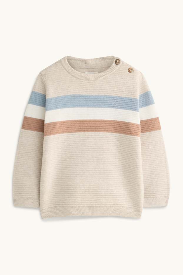 Baby Buben - Baby-Pullover - gerippt - gestreift - beige