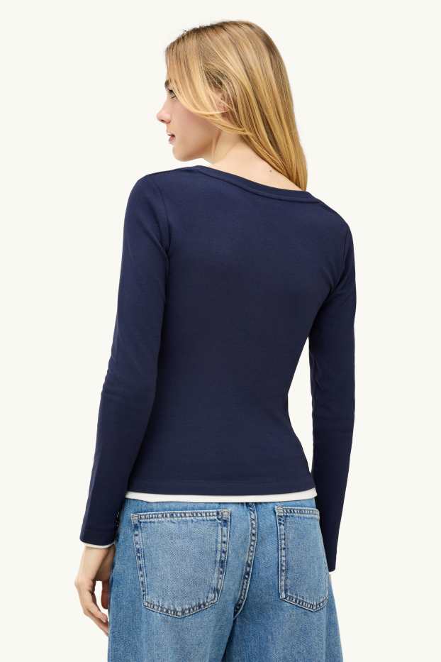 Damen - Langarmshirt - Slim Fit - 2-in-1-Look - dunkelblau
