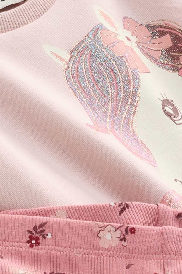 Dzieci dziewczynki - Pony - Zestaw - bluza i legginsy - efekt połysku - jasnoróżowy