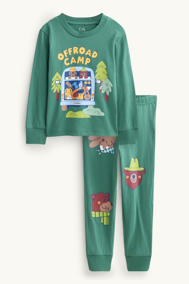 Enfants garçons - Ours, chien et camping - pyjama - 2 pièces - vert foncé