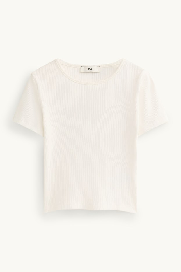 Kinder Mädchen - Set - Kurzarmshirt und Jeans-Latzkleid - 2 teilig - braun / cremeweiss