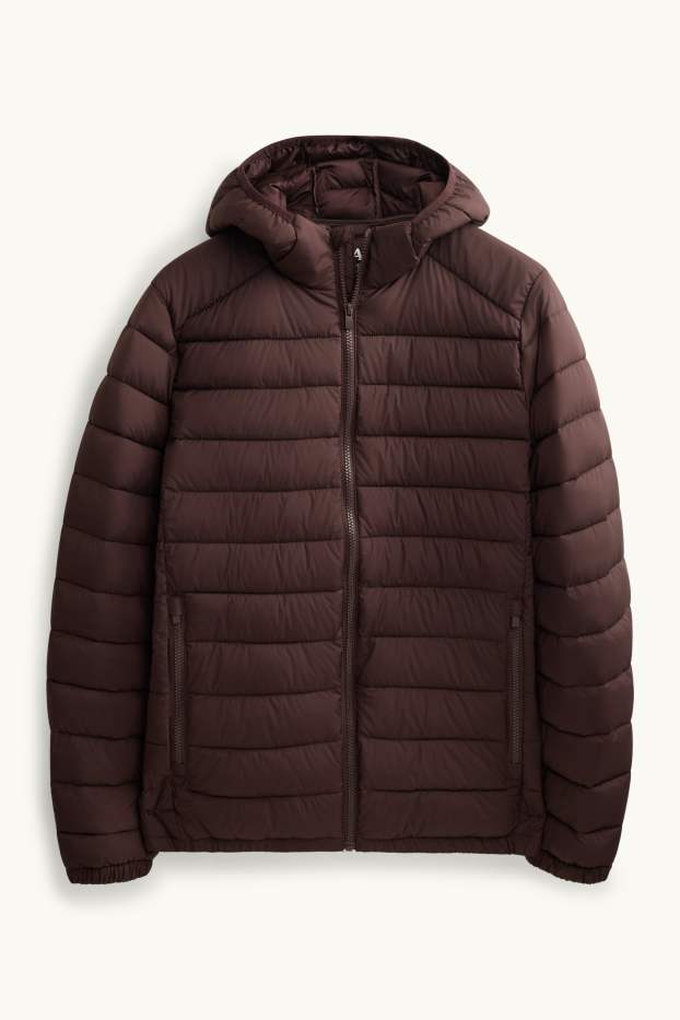 Men - Quilted jacket with hood - dark brown