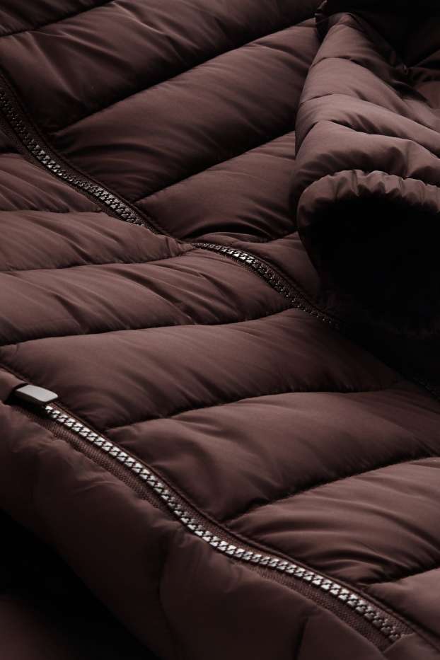 Men - Quilted jacket with hood - dark brown