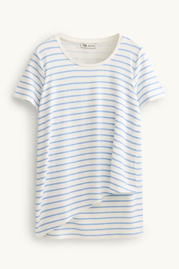 Dames - Voedings-T-shirt - gestreept - wit / blauw