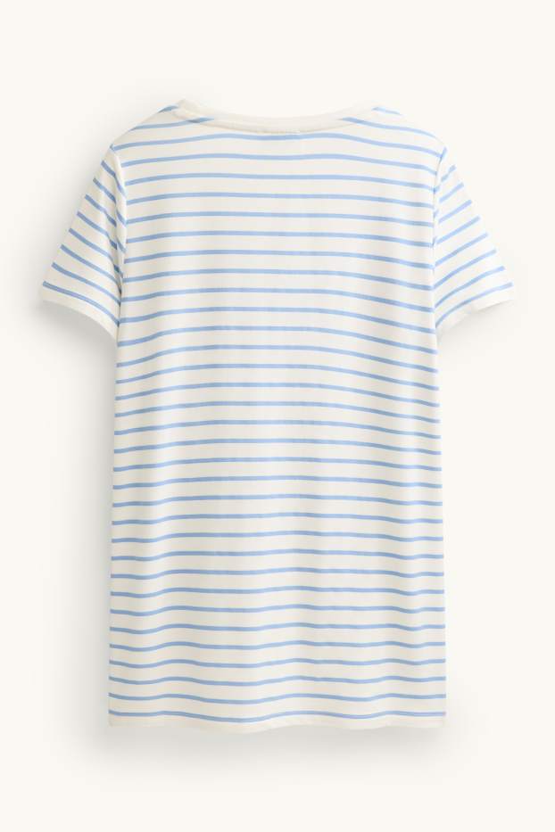 Dames - Voedings-T-shirt - gestreept - wit / blauw