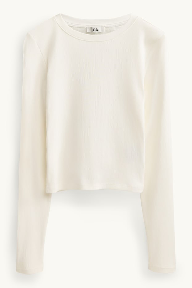 Women - Cropped long sleeve top - slim fit - ribbed - creme