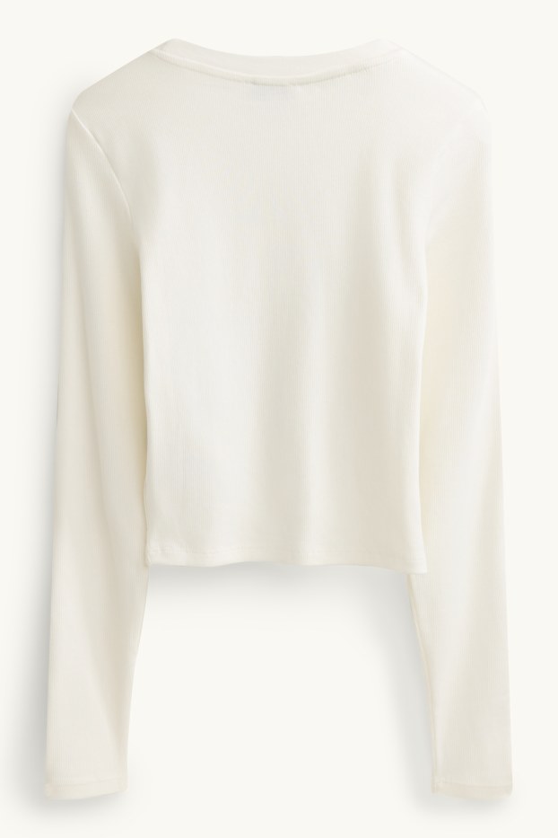 Women - Cropped long sleeve top - slim fit - ribbed - creme