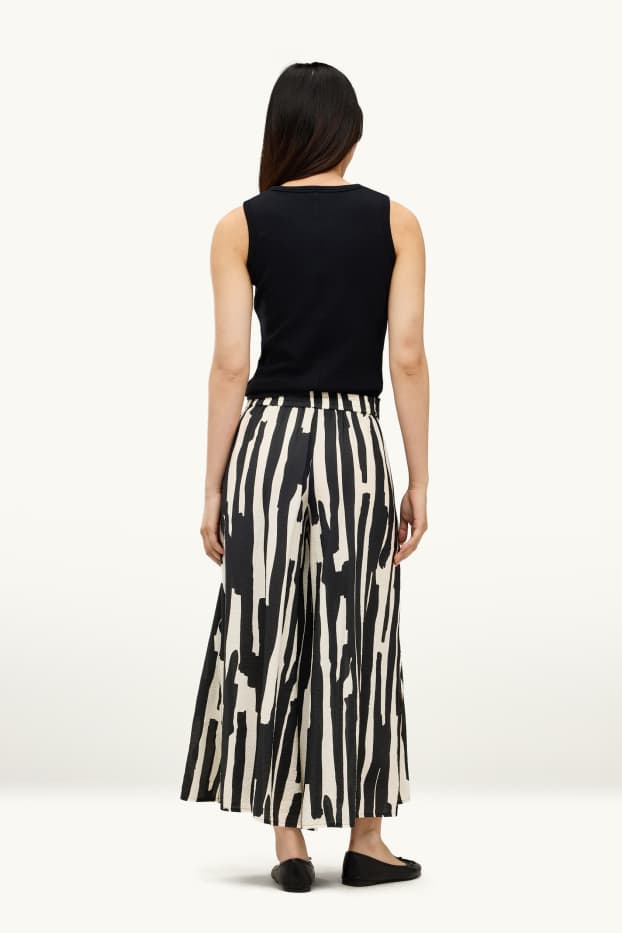 Damen - Stoffhose - High Waist - Wide Leg - gemustert - schwarz / weiss