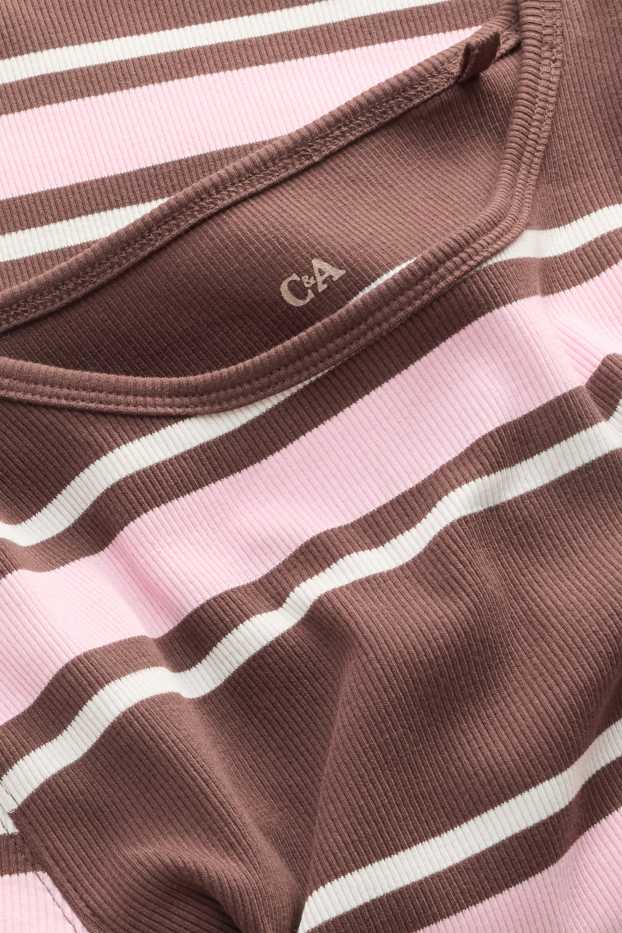 Women - T-shirt - slim fit - ribbed - striped - blue / white