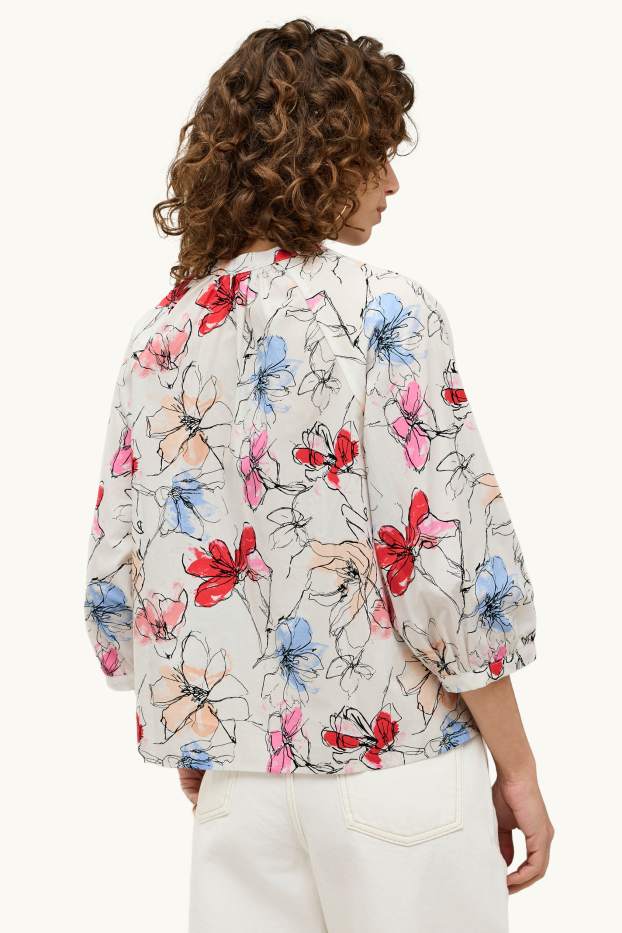Femmes - Chemisier - à fleurs - blanc / rouge