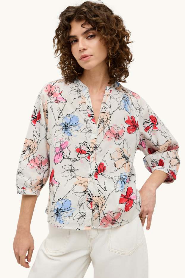 Femmes - Chemisier - à fleurs - blanc / rouge