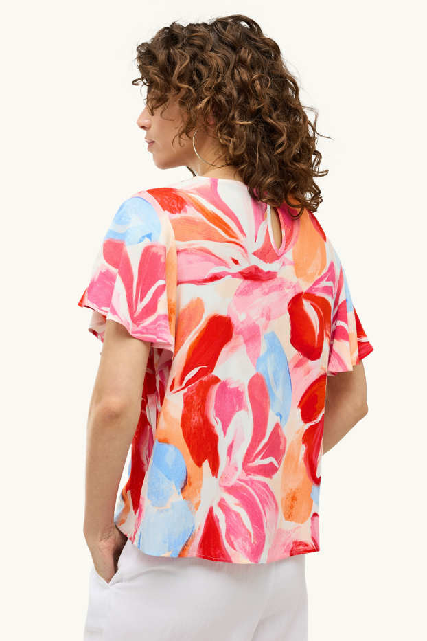 Dames - Blouse - gebloemd - oranje / rood
