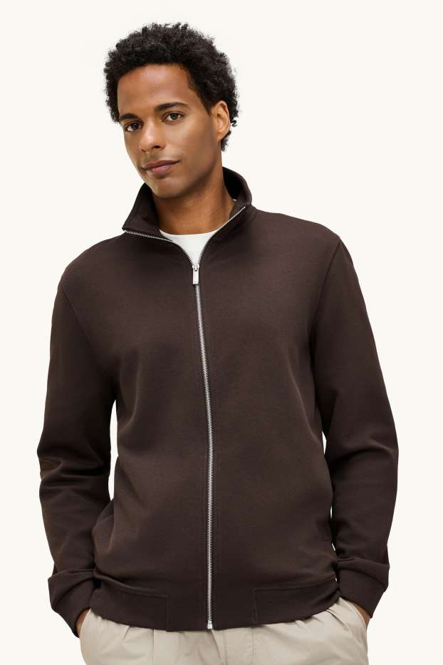 Herren - Sweatjacke - gerippt - dunkelbraun