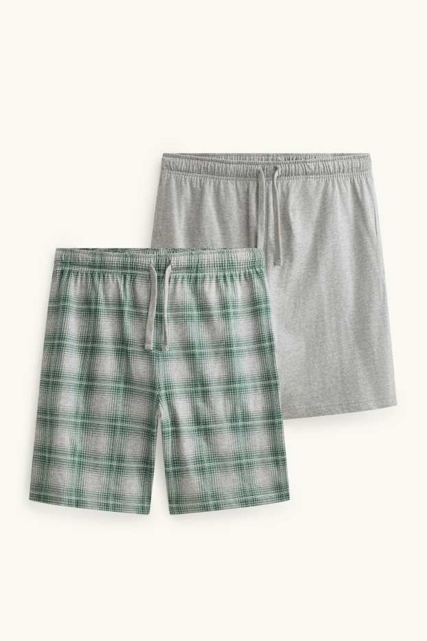 Heren - Set van 2 - pyjamashorts - groen / grijs