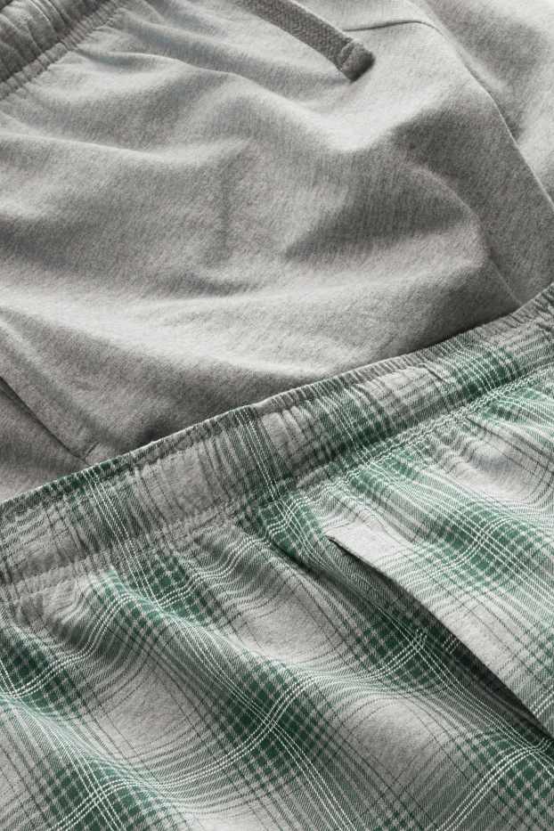 Heren - Set van 2 - pyjamashorts - groen / grijs
