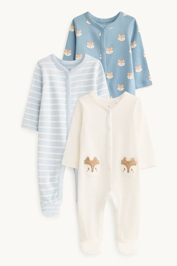 Baby: jongens - Set van 3 - vosje - babypyjama - blauw / wit
