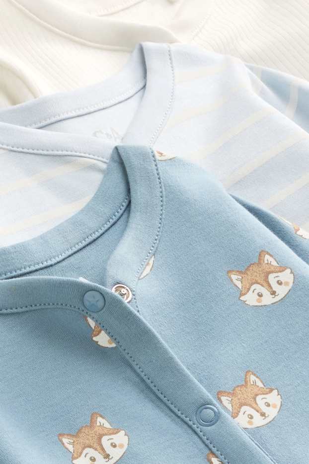 Baby: jongens - Set van 3 - vosje - babypyjama - blauw / wit