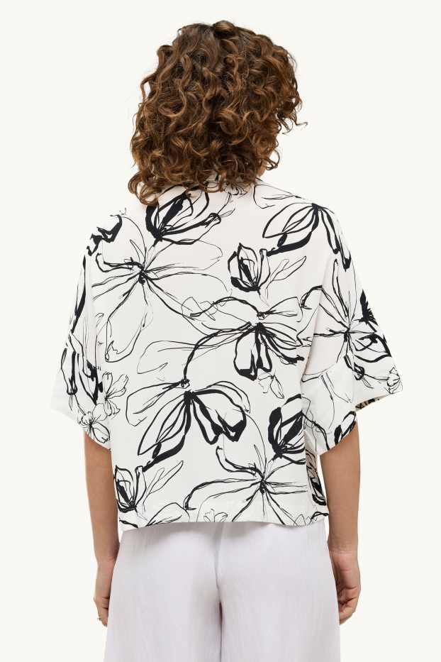 Dames - Blouse - gebloemd - wit / zwart