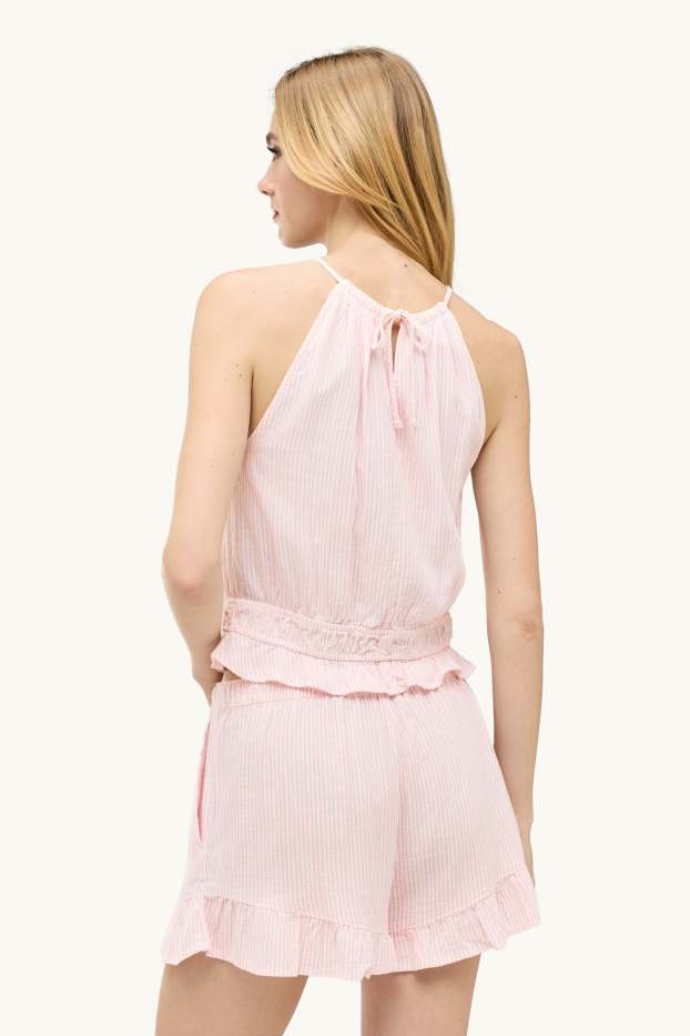 Dames - Blousetop - gestreept - wit / roze