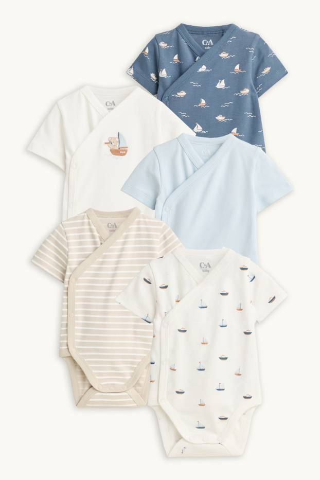 Niemowlęta chłopcy - Wielopak, 5 szt. - żaglówka i miś- body niemowlęce - niebieski