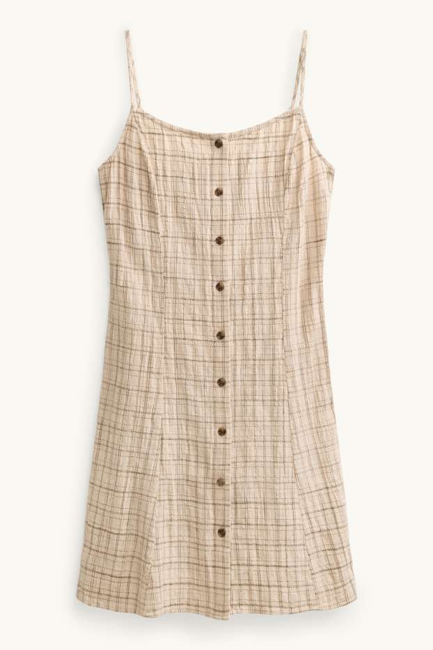 Dames - Fit & flare-jurk - geruit - beige