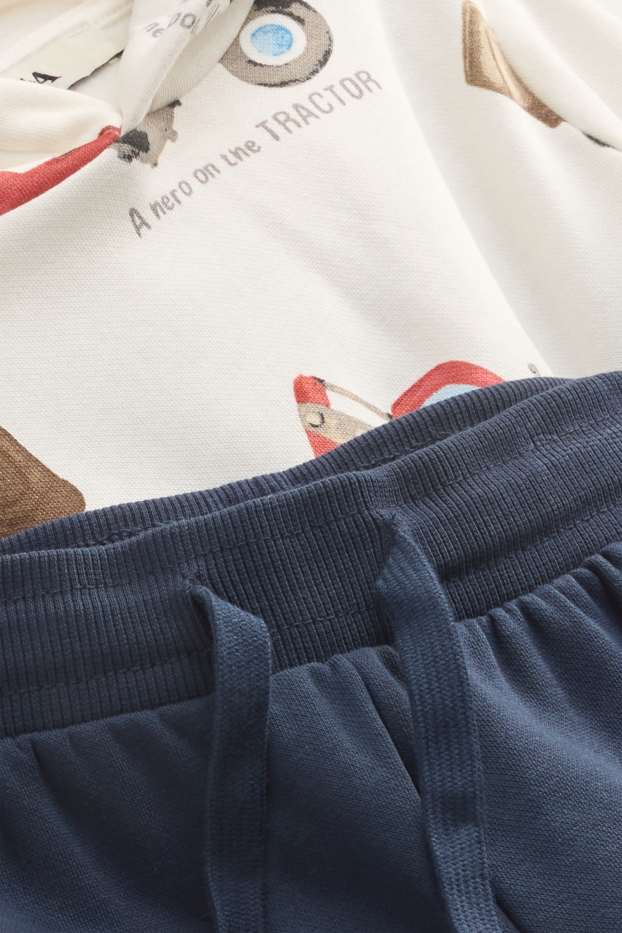 Kinder Buben - Baufahrzeug - Set - Hoodie und Jogginghose - 2 teilig - dunkelblau / cremeweiß