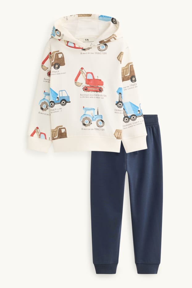 Kinder Buben - Baufahrzeug - Set - Hoodie und Jogginghose - 2 teilig - dunkelblau / cremeweiß