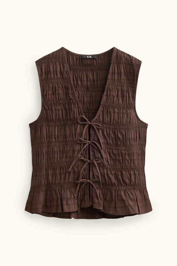 Dames - Blousetop - gesmokt - bruin