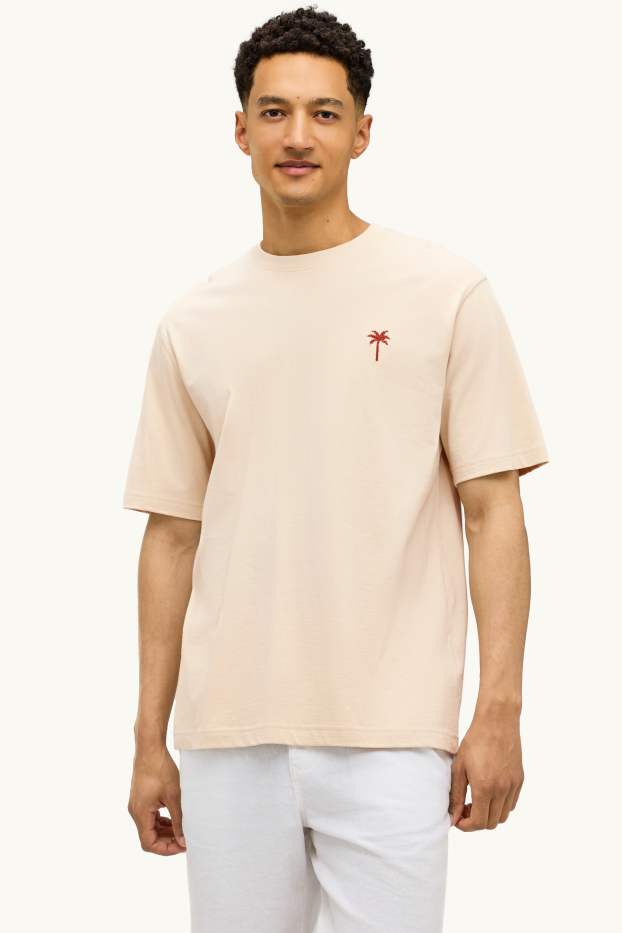 Pánské - Tričko - relaxed fit - béžová