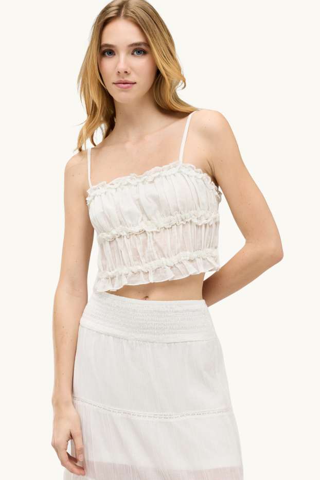 Dona - Samarreta sense mànigues crop - texturada - blanc