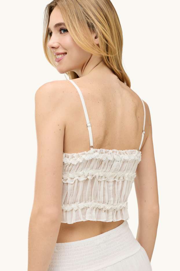 Dona - Samarreta sense mànigues crop - texturada - blanc