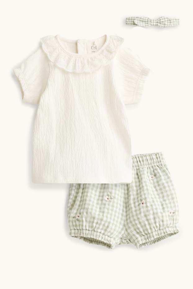 Baby Mädchen - Blümchen - Baby-Outfit - 3 teilig - weiß / grün