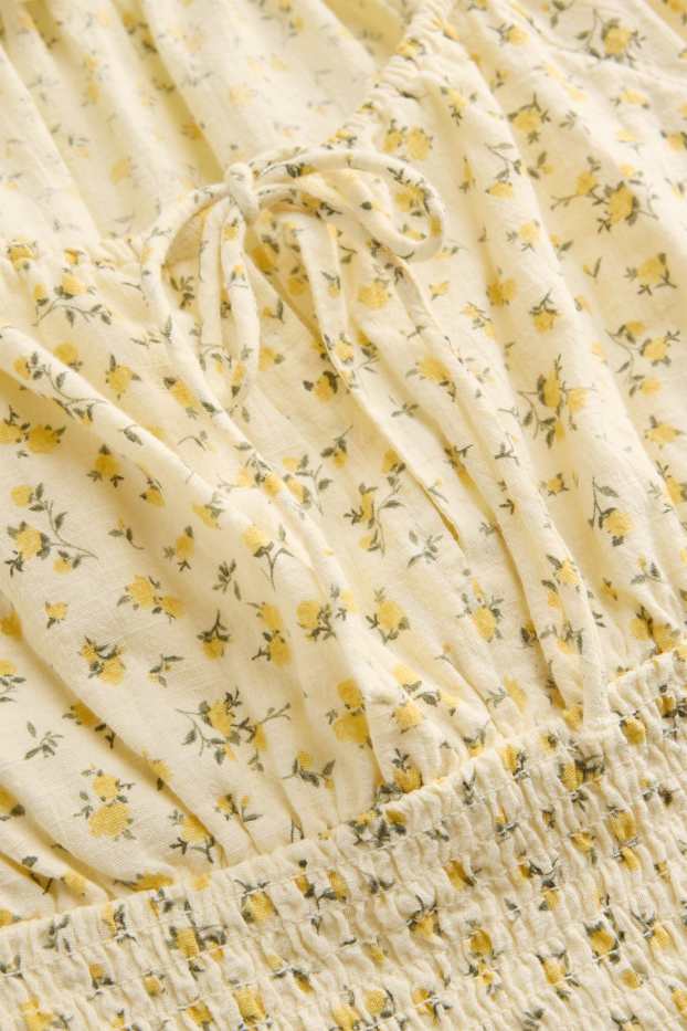 Damen - Crop Blusentop - geblümt - gesmokt - gelb