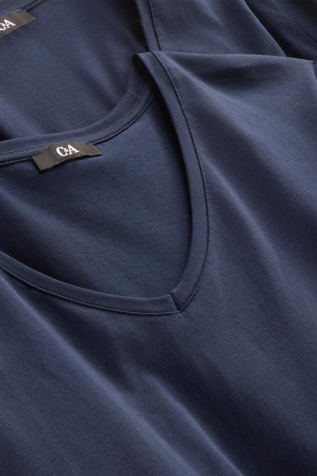 Damen - Multipack 2er - T-Shirt mit V-Ausschnitt - LYCRA® - dunkelblau