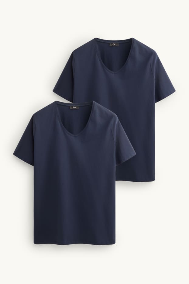 Damen - Multipack 2er - T-Shirt mit V-Ausschnitt - LYCRA® - dunkelblau