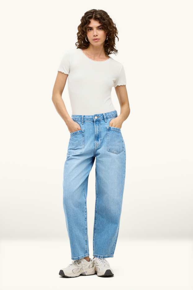Donna - Barrel jeans - vita alta - jeans azzurro