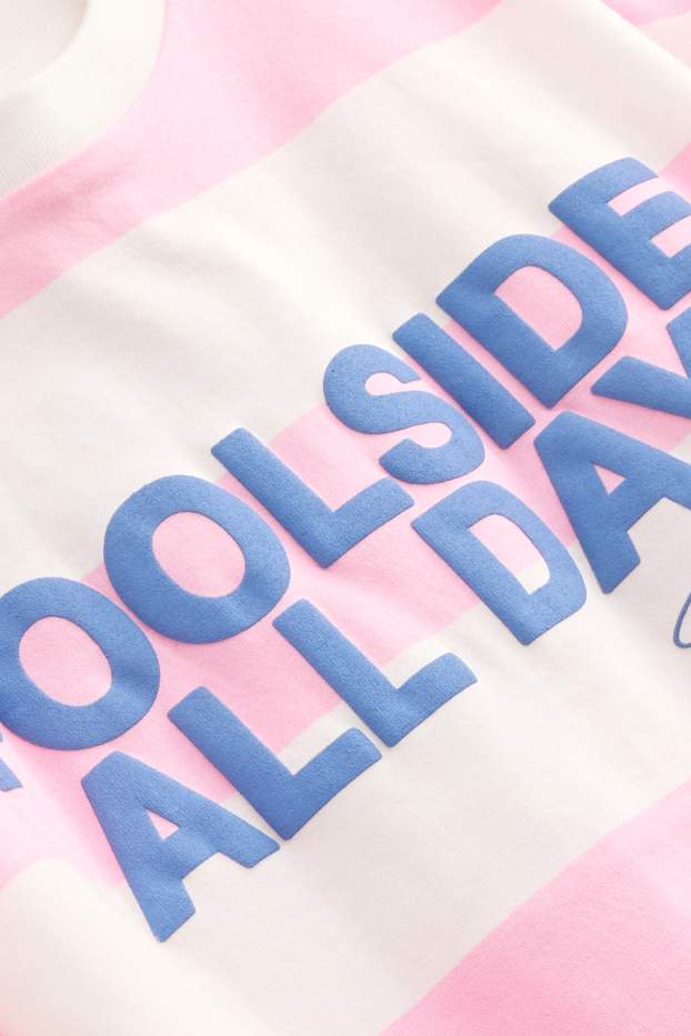 Kinder Mädchen - Kurzarmshirt - gestreift - weiss / rosa