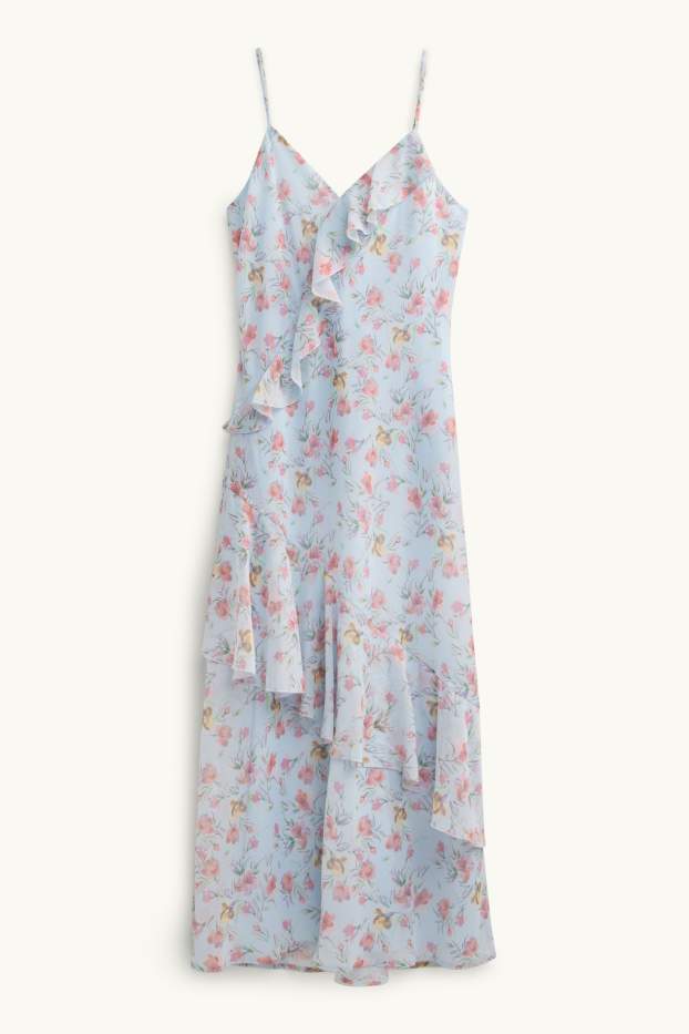 Femmes - Robe fit & flare avec encolure en V - à fleurs - bleu clair