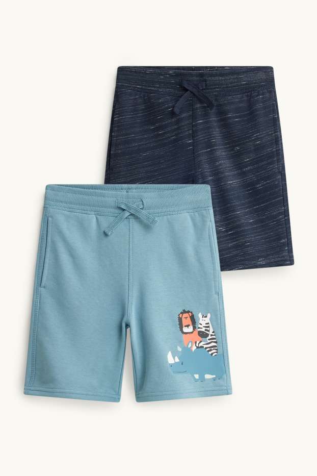 Kinder Buben - Multipack 2er - Tiere - Sweatshorts - blau / hellblau