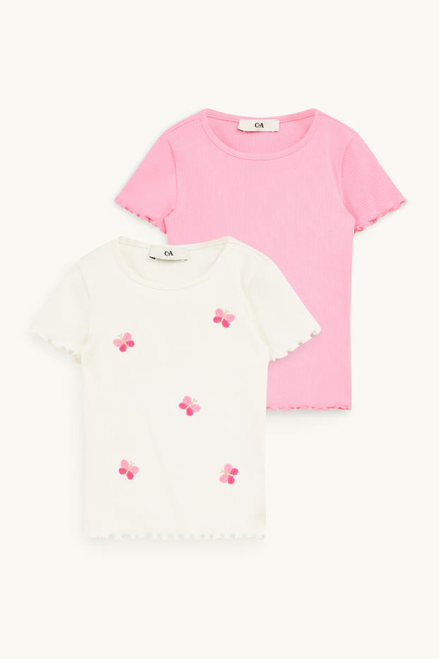 Copii - Fete - Multipack 2 buc. - fluture - tricou cu mânecă scurtă - reiat - alb / roz