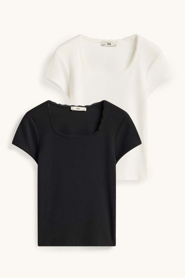 Děti - dívky - Multipack 2 ks - tričko s krátkým rukávem - žebrované - bílá